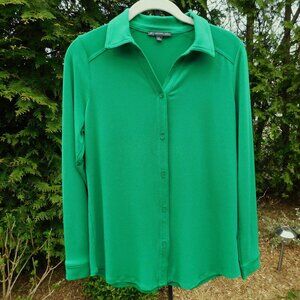 Adrianna Papell Stretchy Knit Bright Green Buttondown Blouse